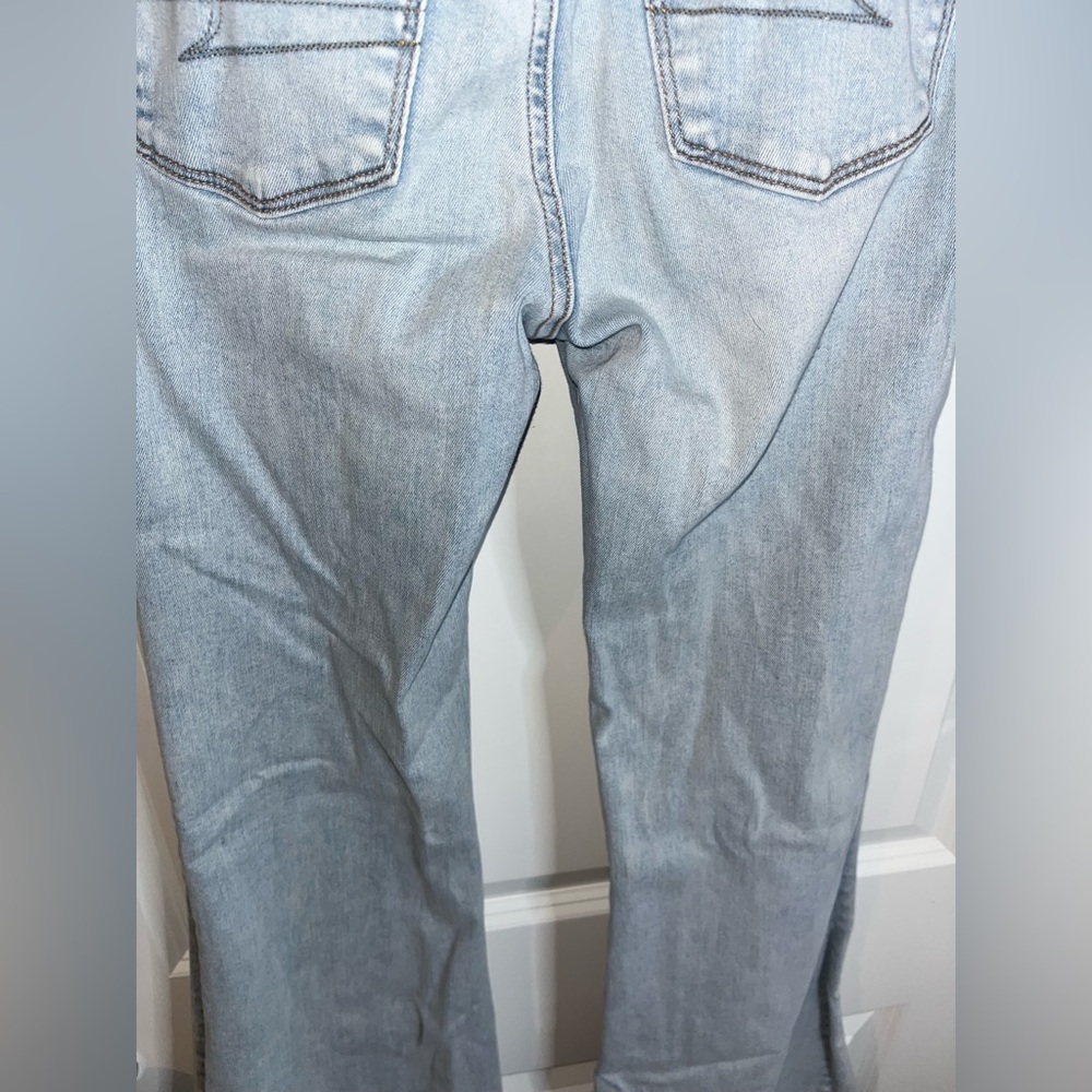 American Eagle 5Button Extreme Flare Bell Bottom AcidWash Distress High Rise Sz0 - Picture 13 of 16